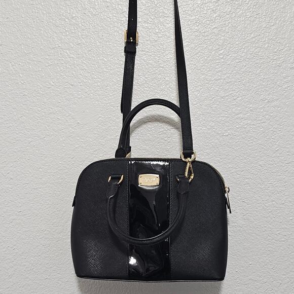 Michael Kors Black Saffiano Leather Center Stripe Dome Satchel - Picture 2 of 11